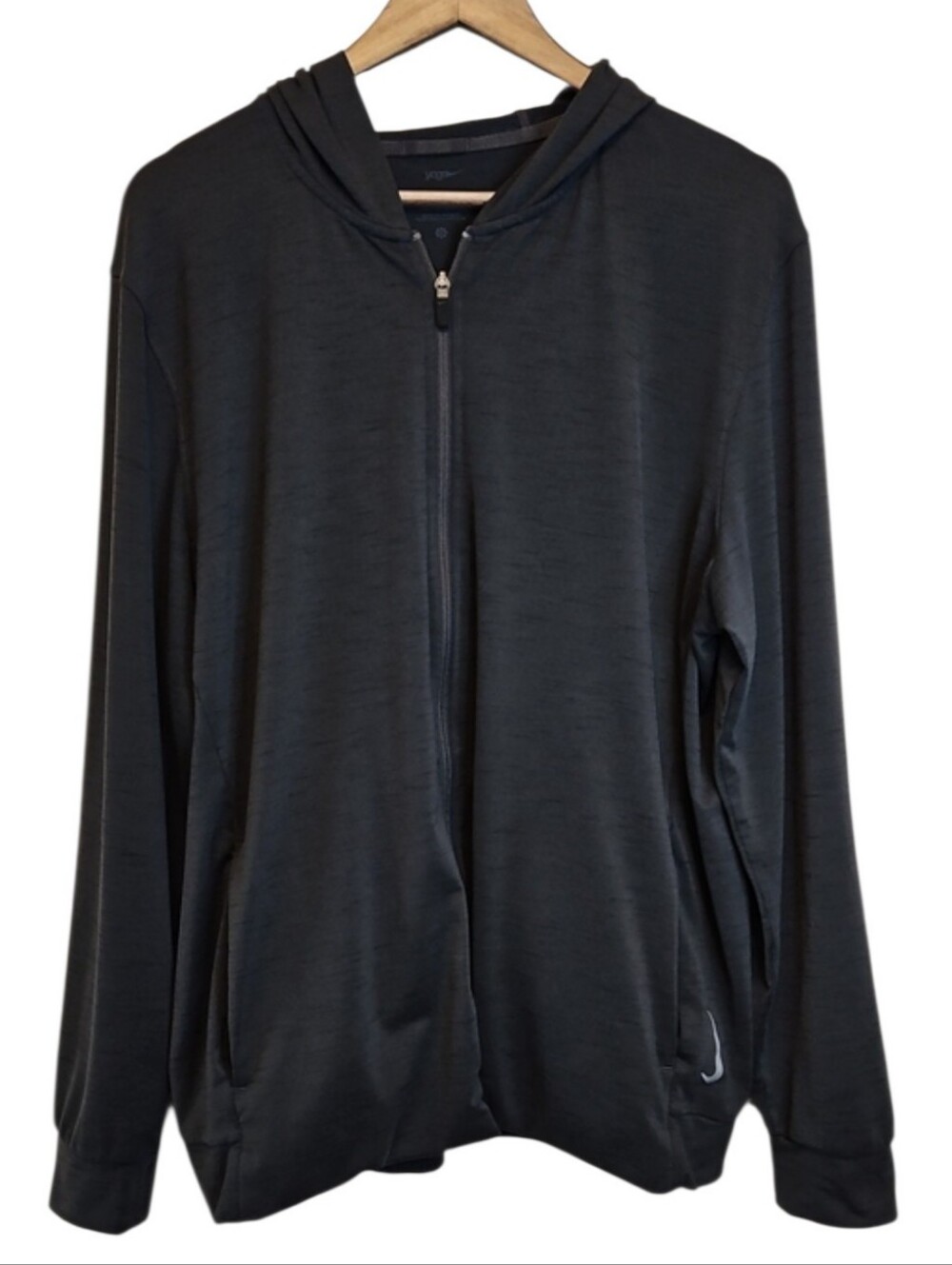 Nike Yoga Dri-Fit Zip-Up Performance Hoodie in Charcoal Black, Size Large